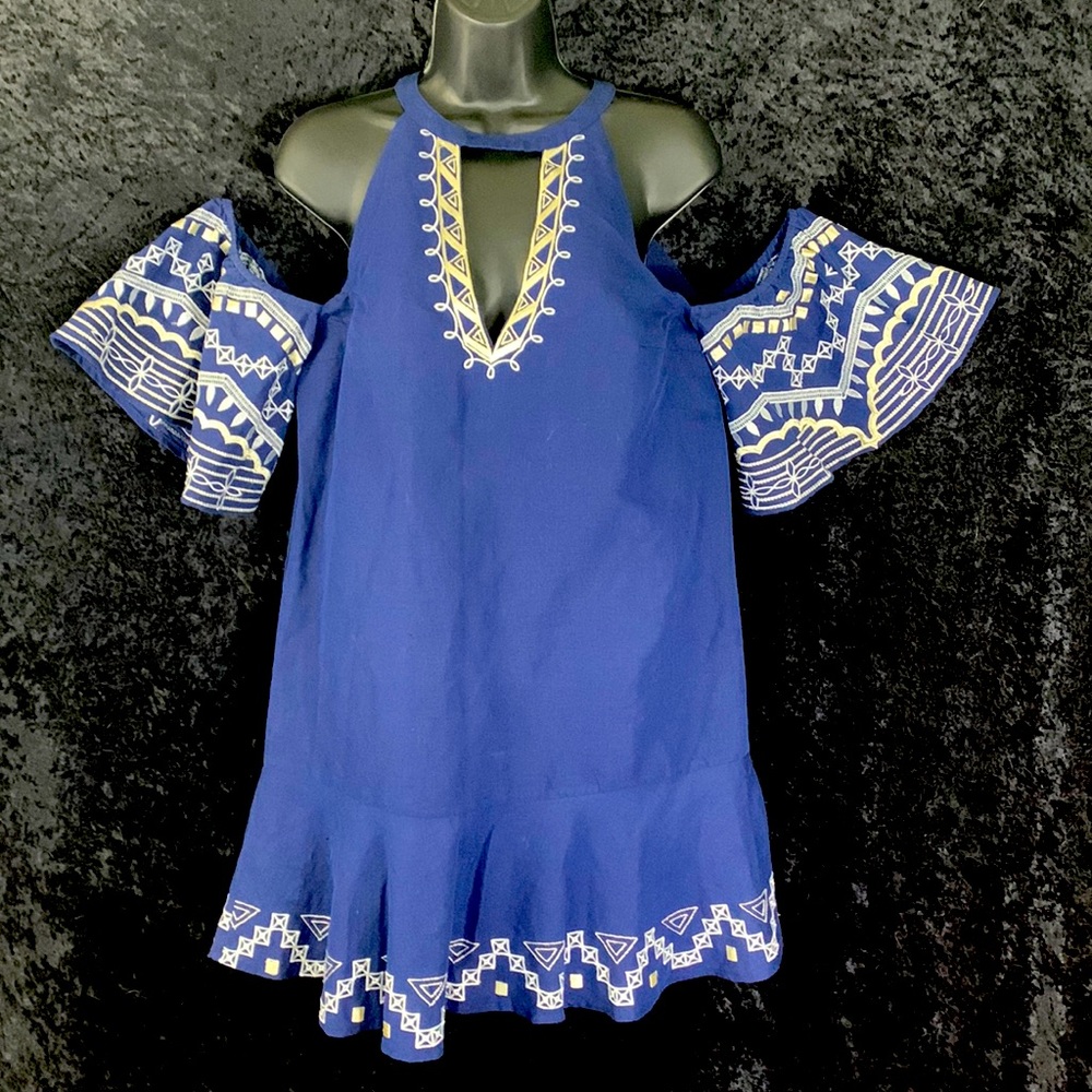 Off Shoulder Cobalt Blue Dress White Embroidery by Red Carter Sz XS